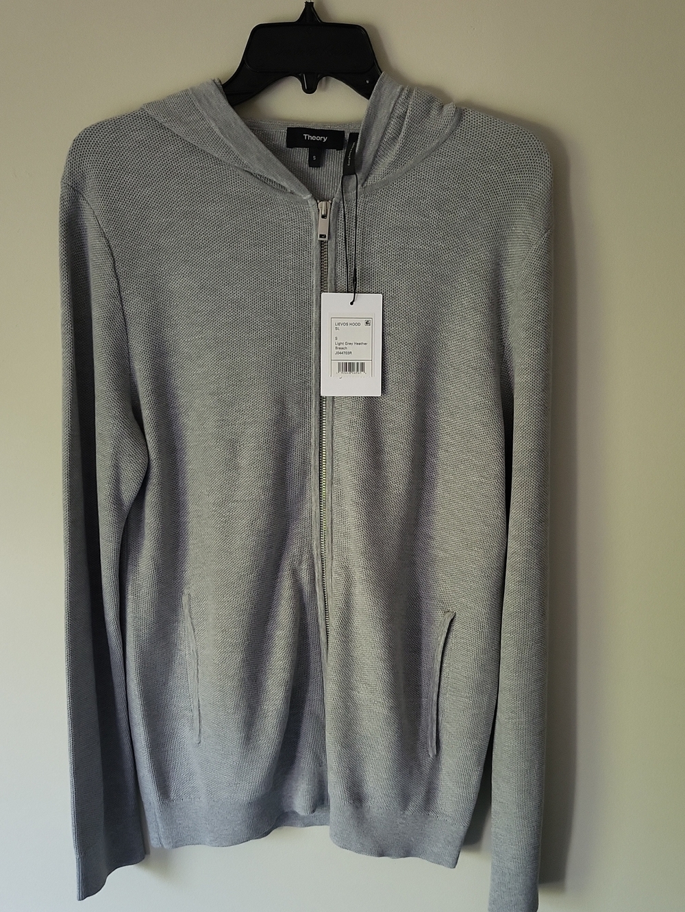 Theory Lievos Men's Light Gray Zip-Up Hoodie Sweater Size Small
